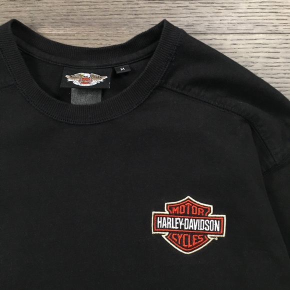 Harley Davidson Flames Long Sleeve T-Shirt Black Motorcycles Tee Medium - Picture 6 of 13